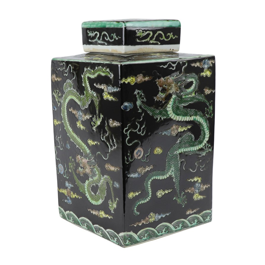 Ваза с крышкой Green Dragon Black Vase, Legends of Asia.