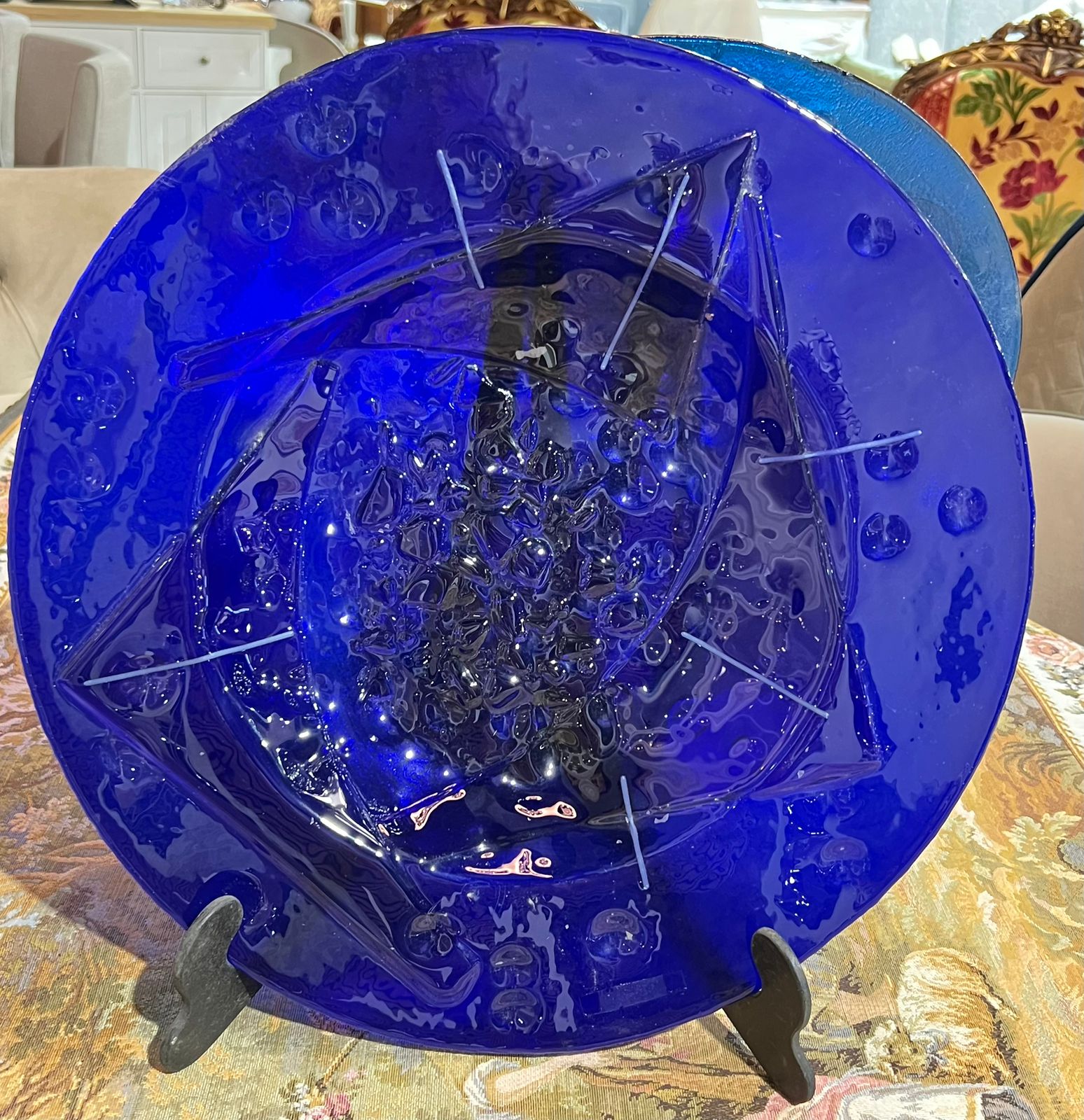 Тарелка декоративная из цветного стекла №2, ручная работа.